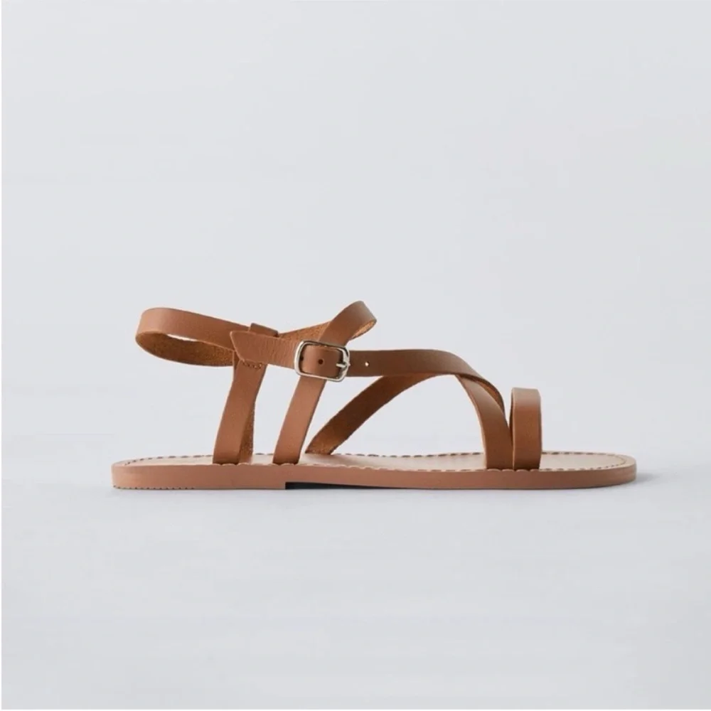 Zara Kids, Brown, LEATHER STRAPPY SANDALS, size 1 (8.0 inches)